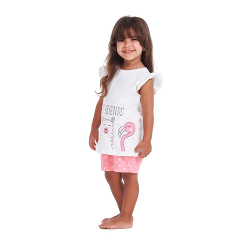 Girls summer pajama set Best friend t-shirt + Pink dotted shorts
